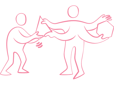 Illustrerade figurer som delar ut arbetsuppgifter